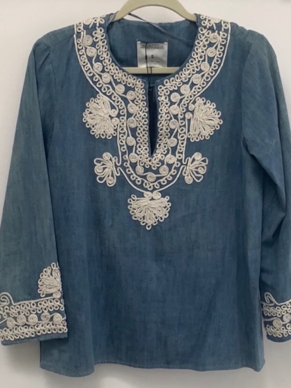 Zara Blue Denim Tunic with Cream Embroidery